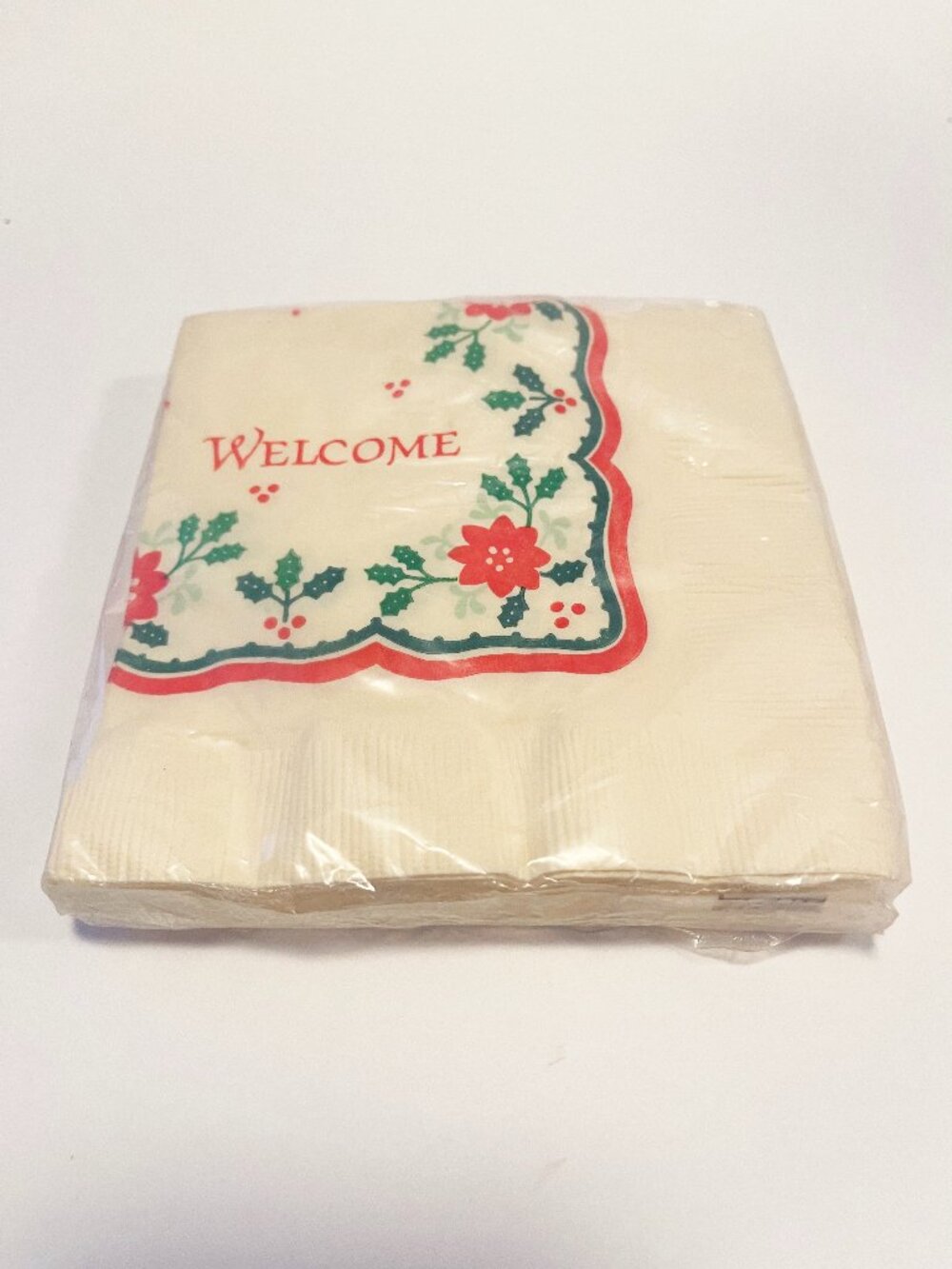 Vintage Hallmark Christmas Beverage Napkins 16 Ct Poinsettia Holly NOS USA